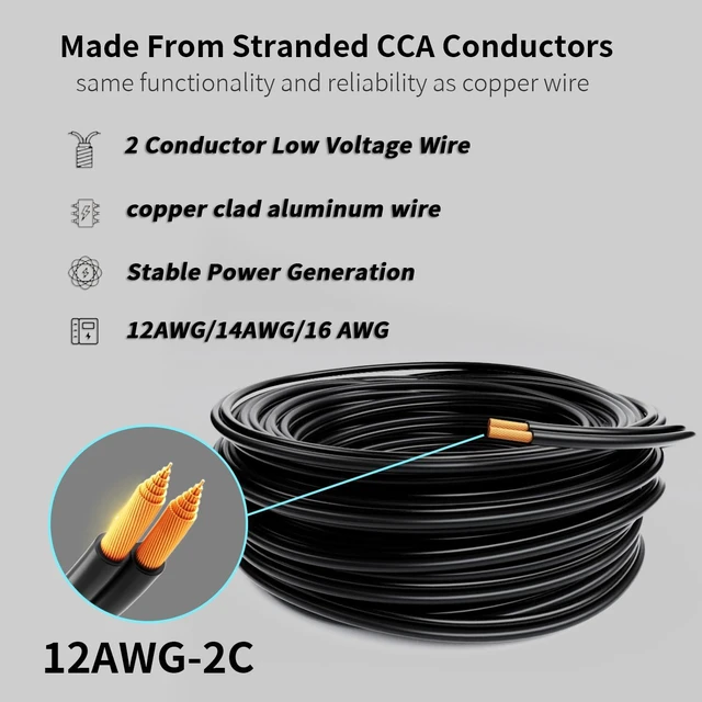 Alt view image 9 of 14 - 250FT 12 Gauge 12/2 Low Voltage Landscape Wire Black 12AWG 2 Conductors Outdoor Low-Voltage Cable Direct Burial Hookup LED Lighting Strips Flexible Cable Copper Clad Aluminum