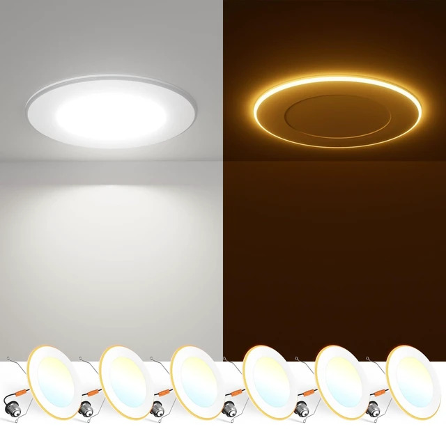 Alt view image 8 of 14 - 6 Pack 5/6 Inch 5CCT LED Recessed Lighting with Night Light 2700K/3000K/4000K/5000K/6000K Selectable,Dimmable Retrofit Flat Can Lights, 1000LM,10W, IC & Damp Rated, ETL & FCC