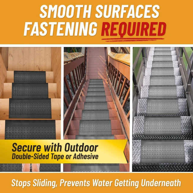Alt view image 13 of 14 - Bullnose Stair Treads Outdoor Coin Heavy-Duty Non-Slip Stair Mats Best Grip on Concrete, Brick & Textured Step Fastening Required for Wooden & RV Steps, Pack of 5