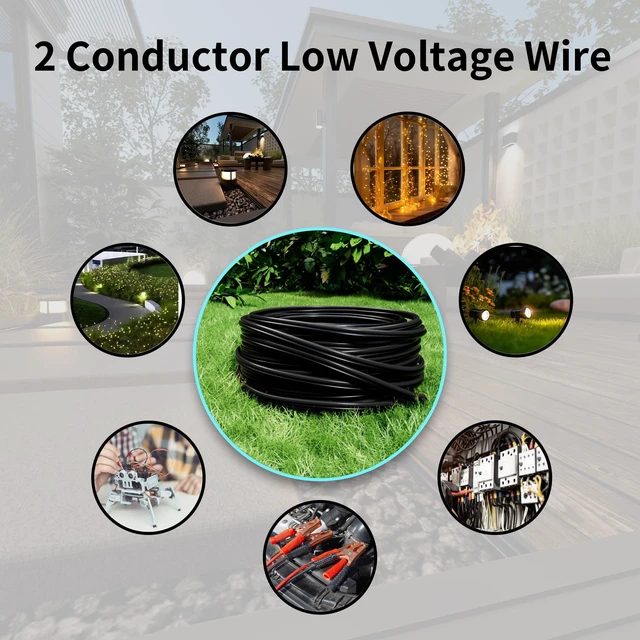 Alt view image 14 of 14 - 250FT 12 Gauge 12/2 Low Voltage Landscape Wire Black 12AWG 2 Conductors Outdoor Low-Voltage Cable Direct Burial Hookup LED Lighting Strips Flexible Cable Copper Clad Aluminum
