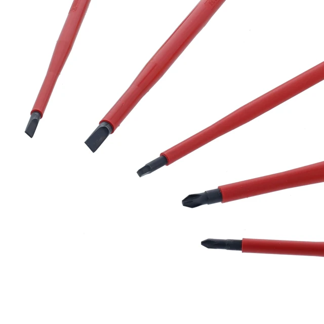 Alt view image 11 of 14 - 32059 Insulated Screwdriver Set, 5-Piece Slotted Phillips Square Kit 1000V VDE certified, Slotted Phillips Square tips, cushion grip handle, tested to 10,000 volts, Germany