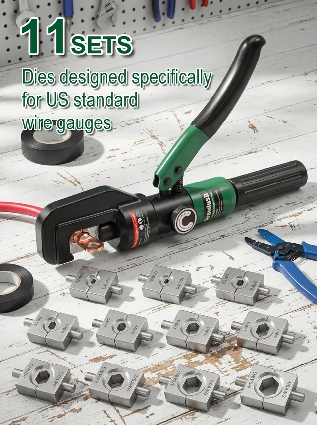 Alt view image 9 of 14 - Hydraulic Cable Crimping Tool, Battery Cable Terminal Crimper 12 AWG4/0 AWG, US Standard AWG Dies, 10-Ton Hydraulic Copper Cable Lugs Crimper for US Standard Cable 12 ga-4/0 ga