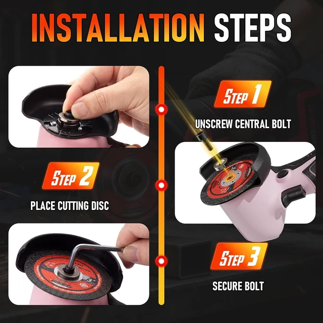 Alt view image 14 of 14 - Cordless Angle Grinder Kit, 19,500 RPM Mini Electric Angle Grinding Tool with 2 Pcs 16.8V 2000mAh Batteries and 6 Cutting Discs, 3-Inch Handheld Grinder for DIY & Home Improvement, Pink
