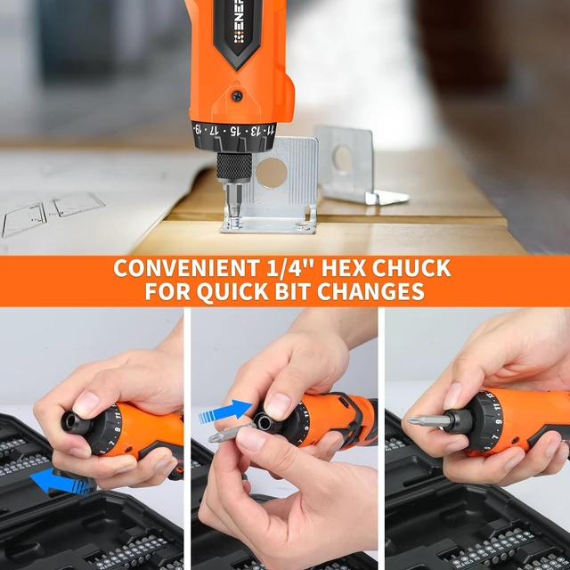 Alt view image 14 of 14 - 8V Cordless Screwdriver, 82 Accessory Kit, Max 10Nm 21+1 Cluth Rechargeable Electric Screwdriver Set, Safety Lock, Charger in Carrying Case, Ergonomic Dual Position Handle, LED Light