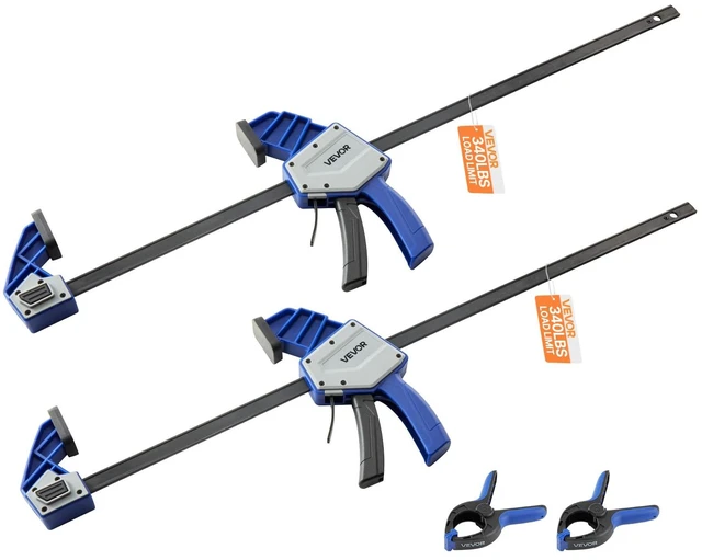 Alt view image 8 of 14 - Bar Clamps for Woodworking, 2-Pack 24 inch One-Handed Clamp/Spreader, Quick-Grip F-Clamp with 340 lbs Load Limit, Premium Plastic and Carbon Steel, for Woodworking Metal working, Blue + Black