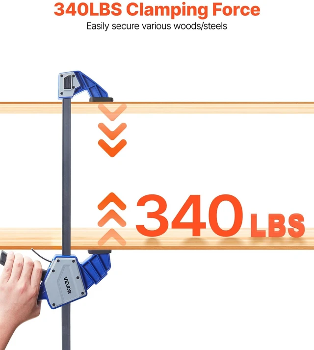 Alt view image 11 of 14 - Bar Clamps for Woodworking, 2-Pack 24 inch One-Handed Clamp/Spreader, Quick-Grip F-Clamp with 340 lbs Load Limit, Premium Plastic and Carbon Steel, for Woodworking Metal working, Blue + Black