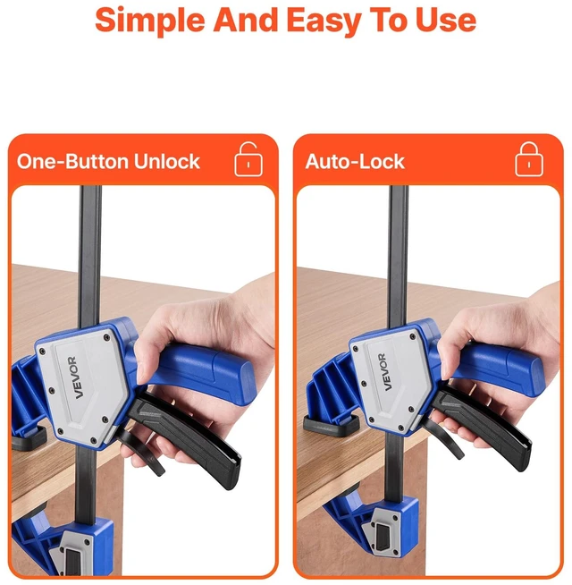 Alt view image 12 of 14 - Bar Clamps for Woodworking, 2-Pack 24 inch One-Handed Clamp/Spreader, Quick-Grip F-Clamp with 340 lbs Load Limit, Premium Plastic and Carbon Steel, for Woodworking Metal working, Blue + Black