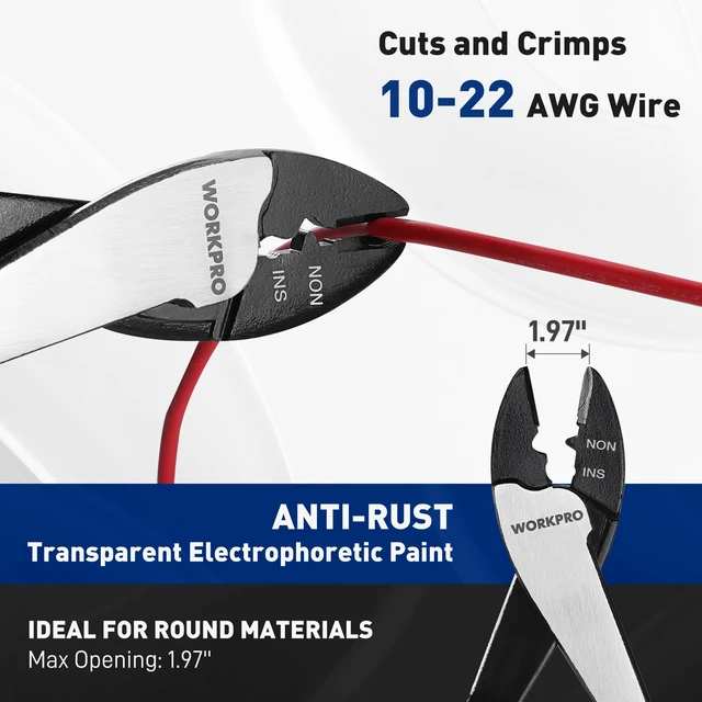 Alt view image 11 of 14 - 9.5" Wire Cutter/Crimper, Wire Crimping/Cutting Tool for 10-22 AWG Terminals and Connectors, Designed for Insulated and Non-Insulated Connections (Pack of 2)