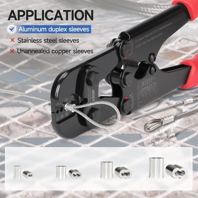 Alt view image 13 of 14 - iCrimp IWS-1608MC Wire Rope Crimper with Built-In Cutter, 3/64"to 1/8" High carbon steel swaging tool for aluminum oval, double-barrel & annealed copper sleeves; ideal for railing, cable & fishing