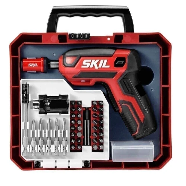 Alt view image 8 of 12 - Rechargeable 4V Cordless Pistol Grip Screwdriver with 42pcs Bit Set, USB Charger and Carrying Case - SD5618-03