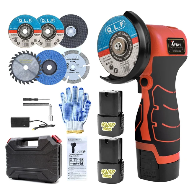 Alt view image 8 of 14 - Cordless Angle Grinder Kit 19500RPM Mini Electric Metal Grinding 2pcs 16.8V 2000mAh Battery with 6-Cutting Disc, 3inch Mini Angle Power Tool, Grinder Handheld Cutter for Metal Wood Grinding