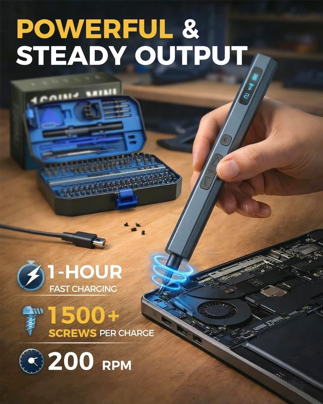Alt view image 10 of 14 - 160 in 1 Mini Electric Screwdriver Set: Cordless Precision Power Tool Kit 140 S2 Magnetic Bits, 5 Torque Settings, 4 LED Lights, Storage Case, PC Electronics Repair, Men's Tech Gift