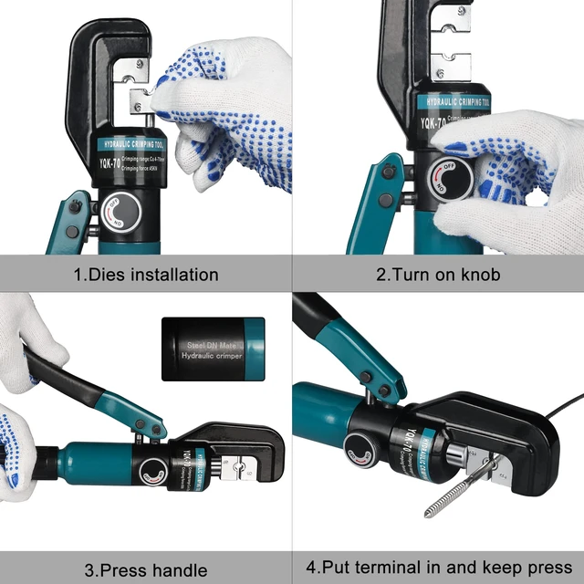 Alt view image 11 of 14 - Hydraulic Crimping Tool for 1/8"-3/16" Cable Railing Kits, 10-Ton Crimper 3 Hardened Dies, One-Hand Use, Hydraulic Crimper for Cable Railing Hardware, Wire & Battery Cable Crimping 12-2/0 AWG DC02