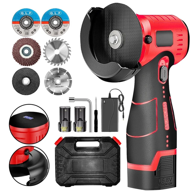Alt view image 8 of 14 - Cordless Angle Grinder Brushless Kit 19500rpm Cutting and Grinding 3-Inch Mini Electric Angle Grinding Tool, 2x16.8V 2000mAh Battery & 6-Cutting Discs Grinder Handheld Cutter for Metal Wood
