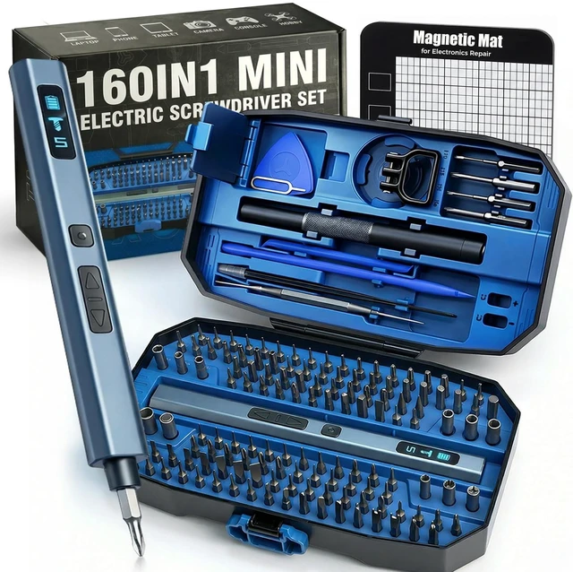 Alt view image 8 of 14 - 160 in 1 Mini Electric Screwdriver Set: Cordless Precision Power Tool Kit 140 S2 Magnetic Bits, 5 Torque Settings, 4 LED Lights, Storage Case, PC Electronics Repair, Men's Tech Gift