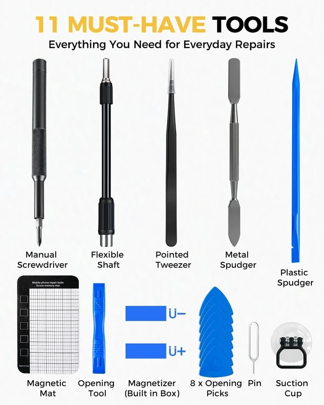 Alt view image 14 of 14 - 160 in 1 Mini Electric Screwdriver Set: Cordless Precision Power Tool Kit 140 S2 Magnetic Bits, 5 Torque Settings, 4 LED Lights, Storage Case, PC Electronics Repair, Men's Tech Gift