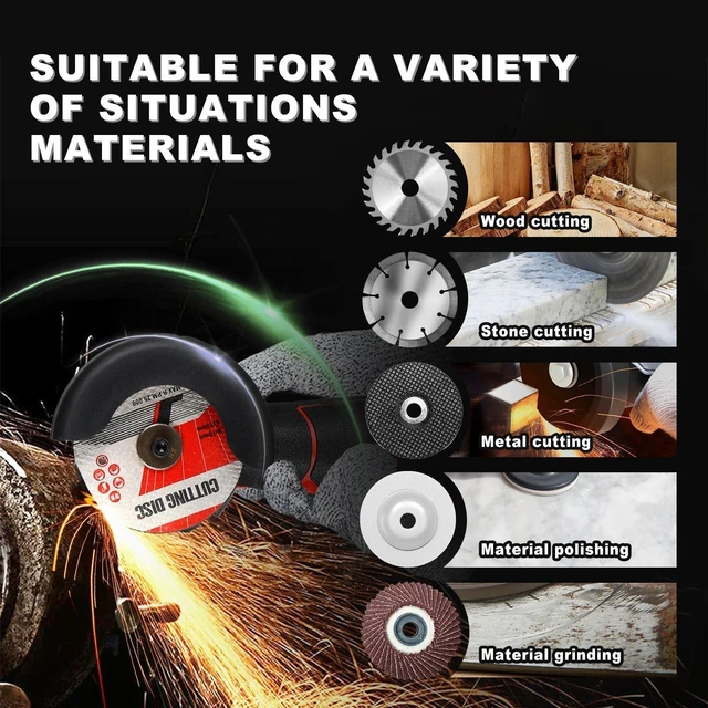 Alt view image 13 of 14 - Cordless Angle Grinder Brushless Kit 19500rpm Cutting and Grinding 3-Inch Mini Electric Angle Grinding Tool, 2x16.8V 2000mAh Battery & 6-Cutting Discs Grinder Handheld Cutter for Metal Wood