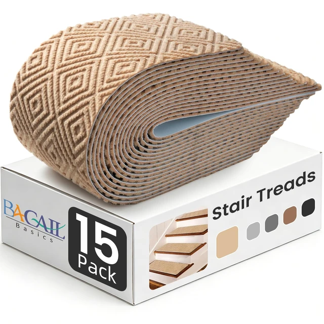 Alt view image 8 of 14 - 15-Pack Non-Slip Stair Treads 8"x30" for Wooden Steps, Beige No-Residue Adhesive, 0.28" Thick Cushion, Machine Washable, Safe for Dogs, Kids & Elderly, Peel-and-Stick Easy Installation