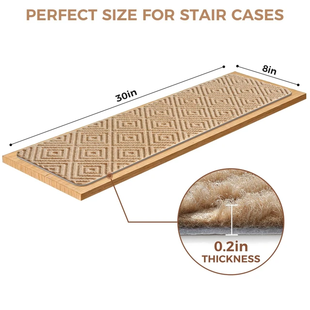 Alt view image 10 of 14 - 15-Pack Non-Slip Stair Treads 8"x30" for Wooden Steps, Beige No-Residue Adhesive, 0.28" Thick Cushion, Machine Washable, Safe for Dogs, Kids & Elderly, Peel-and-Stick Easy Installation
