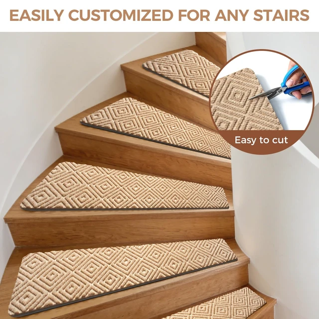 Alt view image 14 of 14 - 15-Pack Non-Slip Stair Treads 8"x30" for Wooden Steps, Beige No-Residue Adhesive, 0.28" Thick Cushion, Machine Washable, Safe for Dogs, Kids & Elderly, Peel-and-Stick Easy Installation