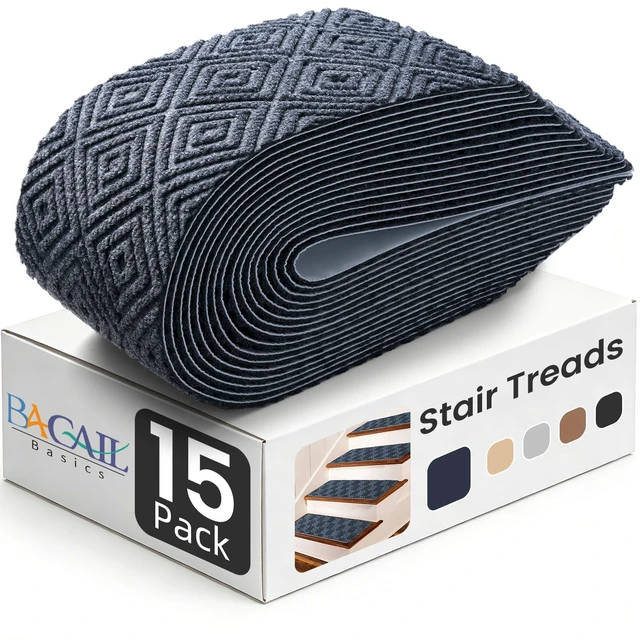 Alt view image 8 of 14 - 15-Pack Non-Slip Stair Treads 8"x30" for Wooden Steps, Bluish Grey No-Residue Adhesive, 0.28" Thick Cushion, Machine Washable, Safe for Dogs, Kids & Elderly, Peel-and-Stick Easy Installation
