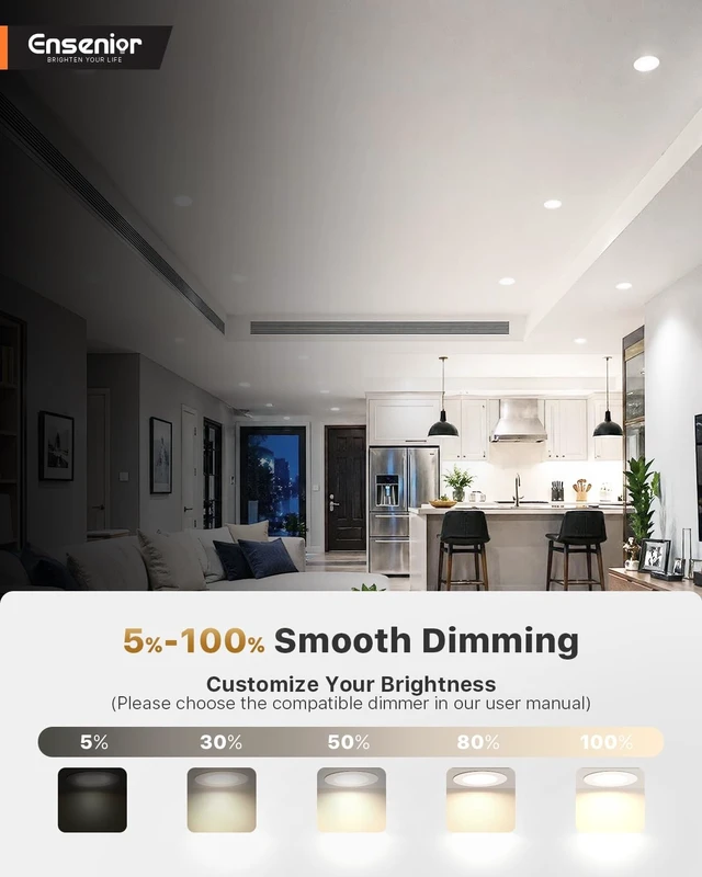 Alt view image 12 of 14 - 5/6 Inch LED Recessed Can Lights, 5CCT, 9W, 1000LM, 4 Pack Retrofit Baffle Trim, 5%-100% Dimmable, 2700K-5000K Selectable CCT, Damp&IC Rated, ETL&FCC Certified, Quick E26 Install