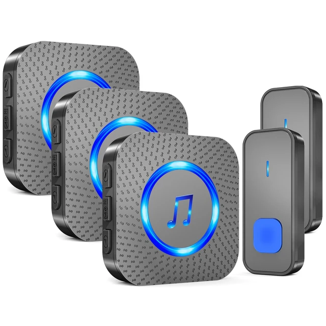 Alt view image 8 of 14 - Wireless Doorbell with 3 receivers 2 Buttons,IP55 Waterproof Doorbell,1300 FT/400M Remote Doorbell,55 Chimes 5 Volume,Colorful LED Flashing,110 db Loud Volume,For Home/Classroom