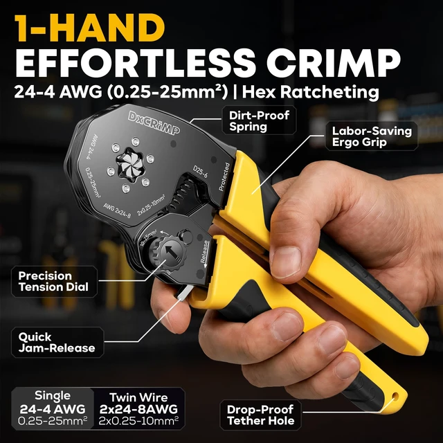 Alt view image 12 of 14 - Hex Ferrule Crimping Tool Kit AWG 24-4 Wire Ferrules 11 Sizes Self-adjusting wire crimper with insulated wire terminals for electrical panels PLC marine solar and 12V automotive wiring