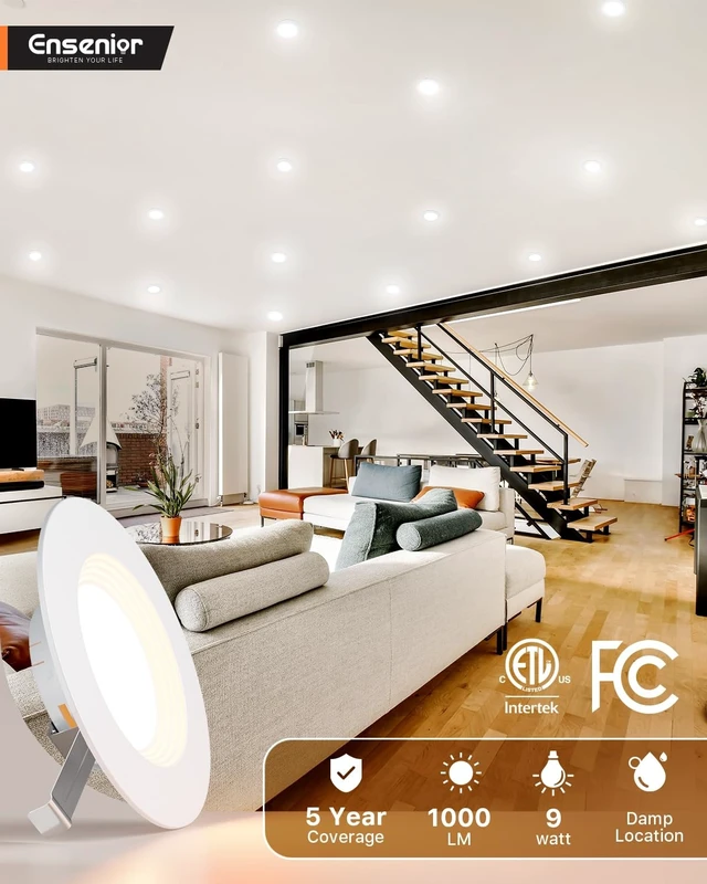 Alt view image 10 of 14 - 5/6 Inch LED Recessed Can Lights, 5CCT, 9W, 1000LM, 4 Pack Retrofit Baffle Trim, 5%-100% Dimmable, 2700K-5000K Selectable CCT, Damp&IC Rated, ETL&FCC Certified, Quick E26 Install