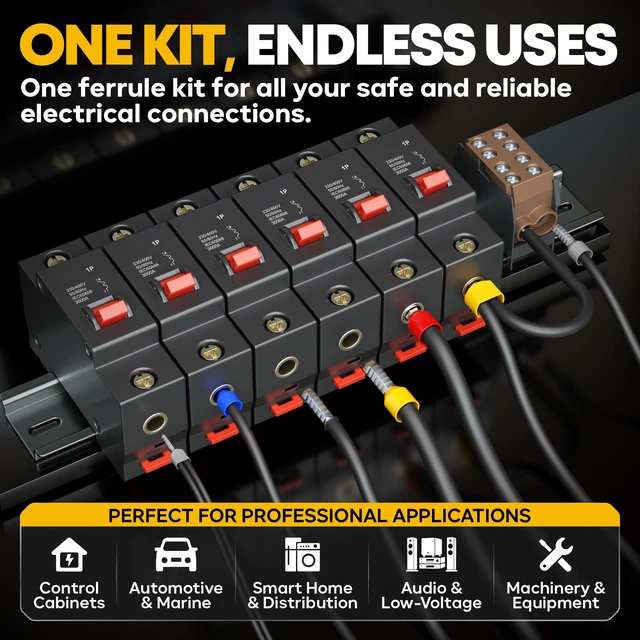 Alt view image 11 of 14 - Hex Ferrule Crimping Tool Kit AWG 24-4 Wire Ferrules 11 Sizes Self-adjusting wire crimper with insulated wire terminals for electrical panels PLC marine solar and 12V automotive wiring