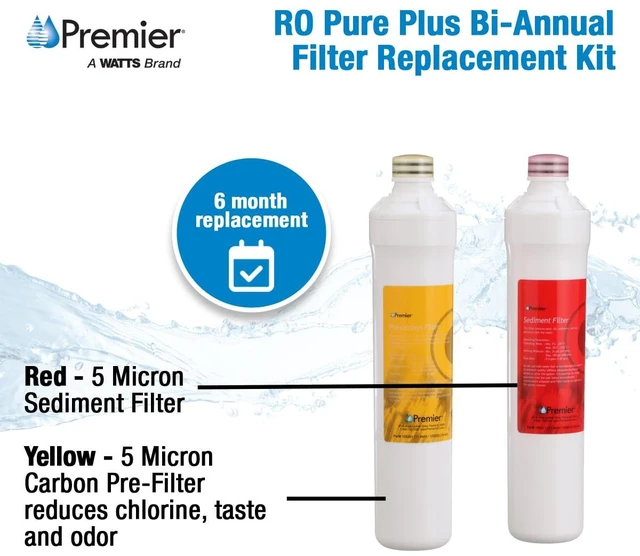Alt view image 9 of 12 - RO Pure Plus Bi-Annual Filter Kit 2-Pack Push Button Design 5-Micron Sediment Activated Carbon Pre-Filter 6-Month Supply Sediment and Carbon Pre-Filter Fits WP531411 WP531407 WP531517