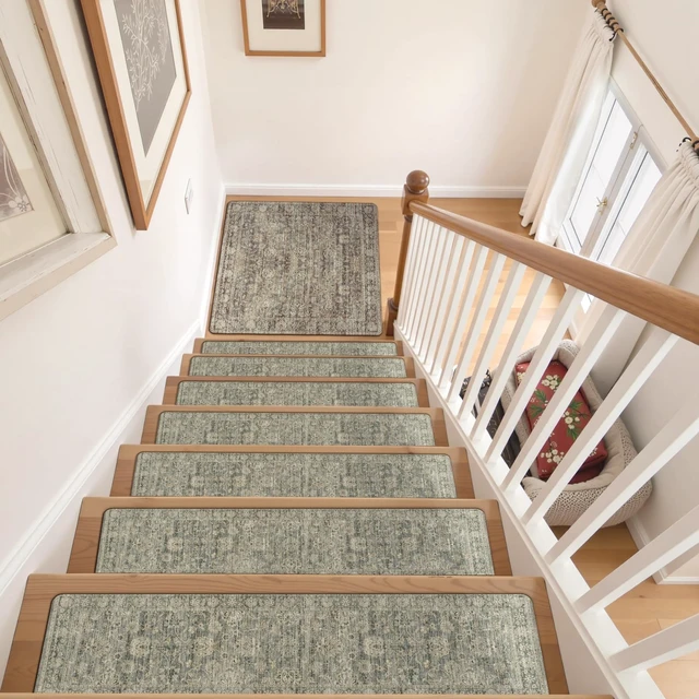 Alt view image 14 of 14 - Stair Treads Non-Slip Matching Mat for Wooden Steps 31"x31" Stair Rugs Square Capet Stair Treads Rubber Backing Stair Runner Anti-Slip Stair Landing Mat 31x31 Inch Stair Rugs Carpet for Stairs