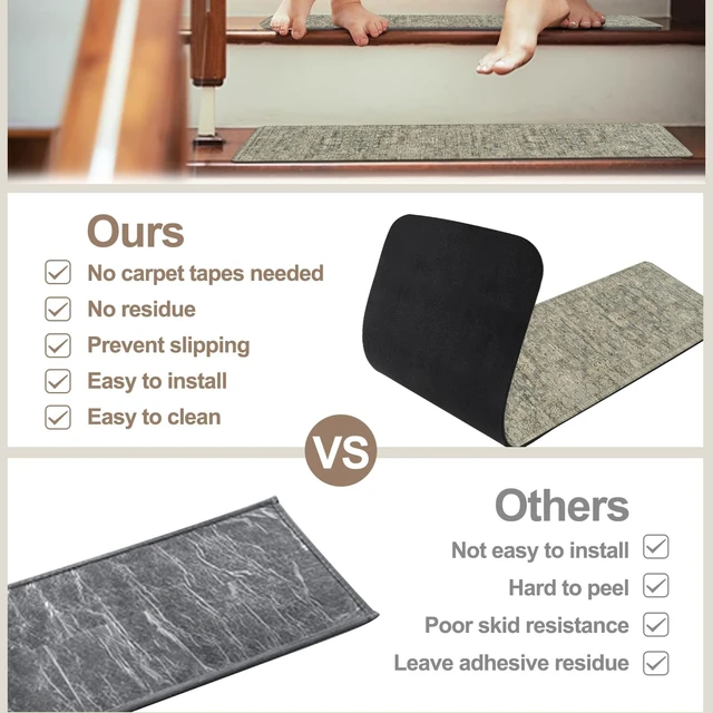 Alt view image 13 of 14 - Stair Treads Non-Slip Matching Mat for Wooden Steps 31"x31" Stair Rugs Square Capet Stair Treads Rubber Backing Stair Runner Anti-Slip Stair Landing Mat 31x31 Inch Stair Rugs Carpet for Stairs