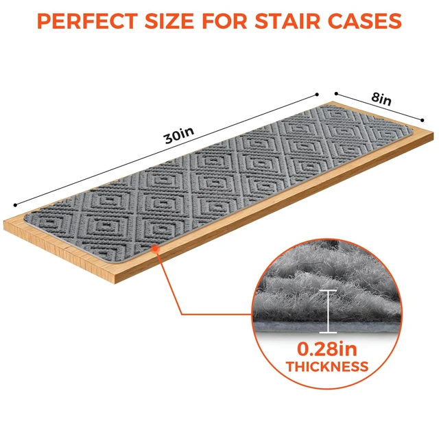 Alt view image 10 of 14 - 15-Pack Non-Slip Stair Treads 8"x30" for Wooden Steps, Light Gray No-Residue Adhesive, 0.28" Thick Cushion, Machine Washable, Safe for Dogs, Kids & Elderly, Peel-and-Stick Easy Installation