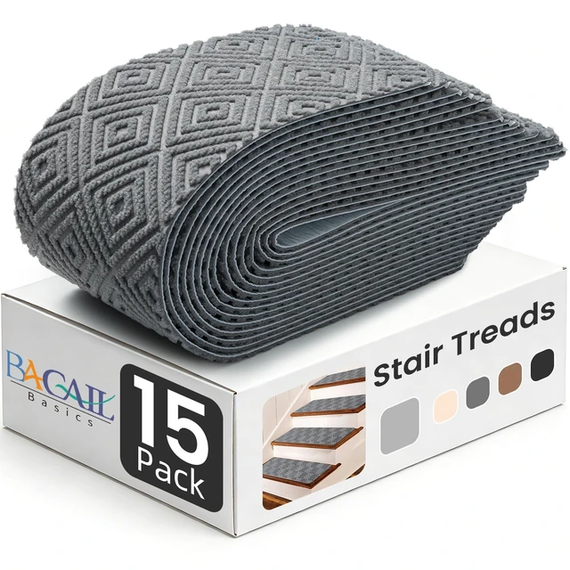 Alt view image 8 of 14 - 15-Pack Non-Slip Stair Treads 8"x30" for Wooden Steps, Light Gray No-Residue Adhesive, 0.28" Thick Cushion, Machine Washable, Safe for Dogs, Kids & Elderly, Peel-and-Stick Easy Installation