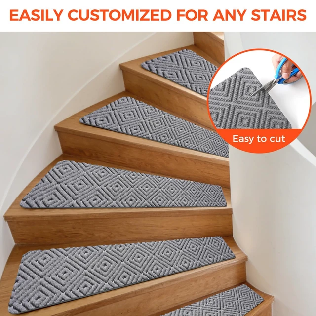 Alt view image 14 of 14 - 15-Pack Non-Slip Stair Treads 8"x30" for Wooden Steps, Light Gray No-Residue Adhesive, 0.28" Thick Cushion, Machine Washable, Safe for Dogs, Kids & Elderly, Peel-and-Stick Easy Installation