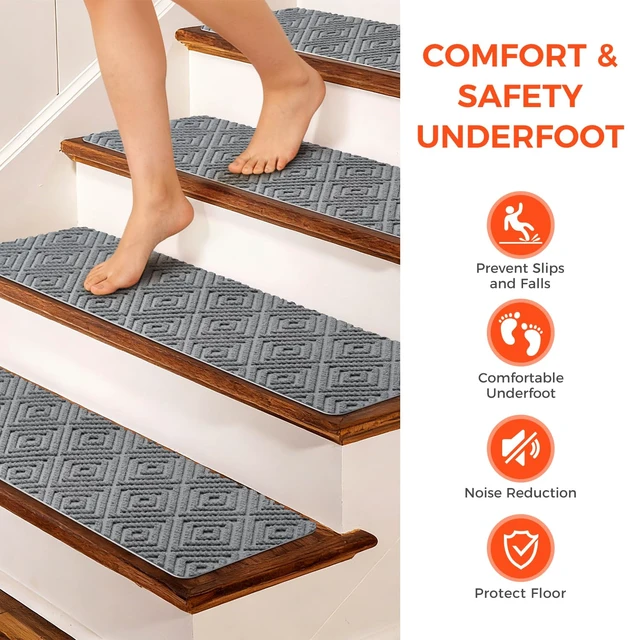 Alt view image 11 of 14 - 15-Pack Non-Slip Stair Treads 8"x30" for Wooden Steps, Light Gray No-Residue Adhesive, 0.28" Thick Cushion, Machine Washable, Safe for Dogs, Kids & Elderly, Peel-and-Stick Easy Installation