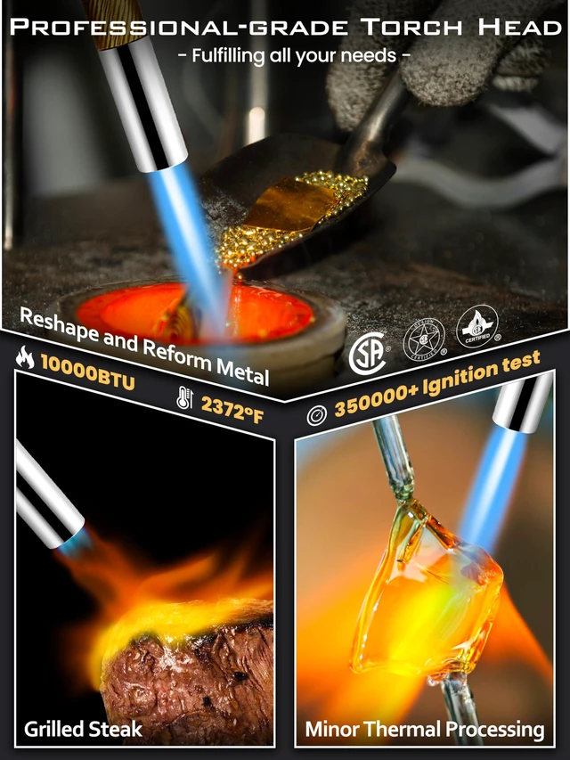 Alt view image 8 of 12 - Propane Torch Head, GJ-8000pro High Intensity Torch Head, Trigger Start Gas Torch Kit for Propane, Pencil Flame Welding Torch Fuel by Mapp/Map/Propane, Soldering, CookingCSA Certified)