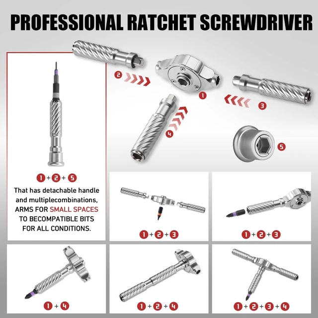 Alt view image 10 of 14 - Ratchet Screwdriver Set, magnetic Screwdriver sets, S2 Steel Bits, DIY Combination Flexible Shaft, Suitable for Furniture Assembly, Precision Electrical Appliance Repair, Bicycle Tools