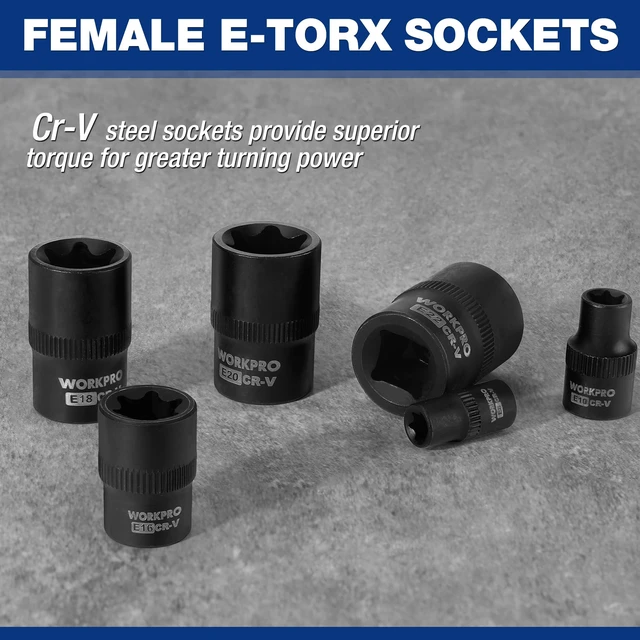 Alt view image 14 of 14 - Torx Bit Set, 25-Piece E4-E22, T8-T60, External Torx Socket Set 1/4", 3/8", 1/2" Drive Bits, E4-E22 e Socket Set, T8-T60 Torx Socket Set, S2 Steel Bits, CR-V Sockets, Storage Case