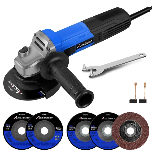 Alt view image 2 of 2 - Angle Grinder, 7.5-Amp 4-1/2 inch Electric Grinder Power Tools with Grinding Wheels, Cutting Wheels, Flap Disc and Auxiliary Handle for Cutting, Grinding, Polishing and Rust Removal - Blue