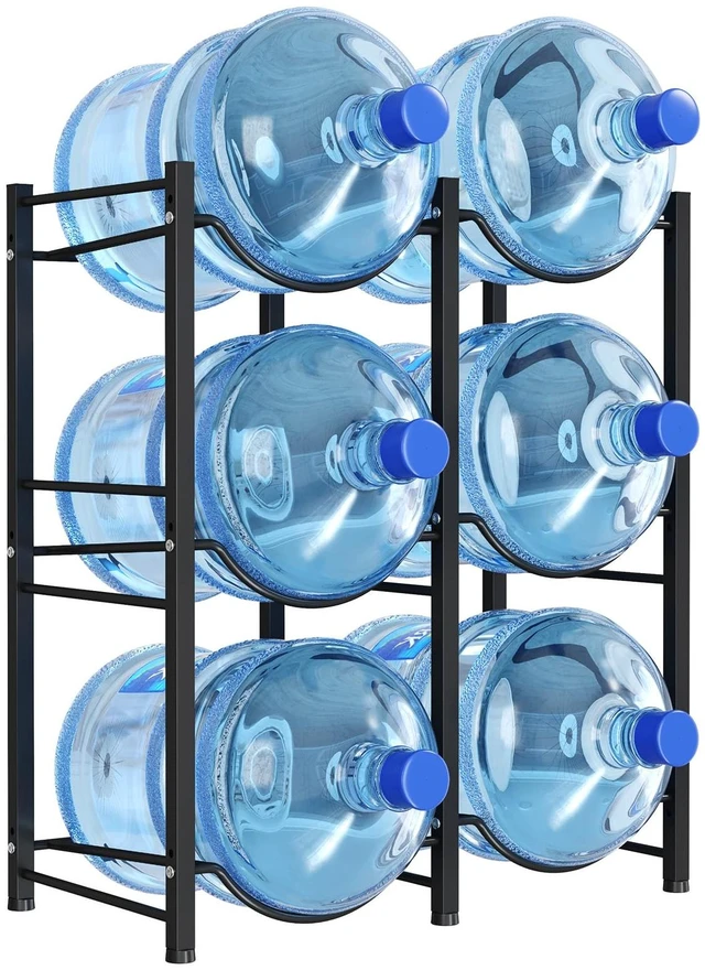 Alt view image 8 of 14 - 5 Gallon Water Jug Holder, 3 Tier Heavy Duty Water Dispenser Stand 6 Slots Water Bottle Storage Rack for Gallon Jugs, 126 lb Capacity Detachable Water Shelf Organizer for Home, Office, Black