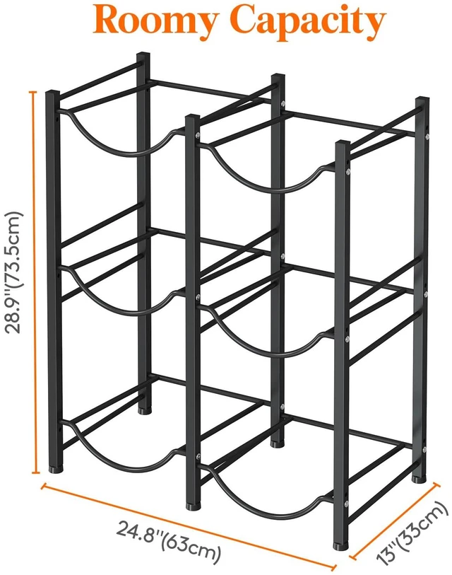 Alt view image 9 of 14 - 5 Gallon Water Jug Holder, 3 Tier Heavy Duty Water Dispenser Stand 6 Slots Water Bottle Storage Rack for Gallon Jugs, 126 lb Capacity Detachable Water Shelf Organizer for Home, Office, Black