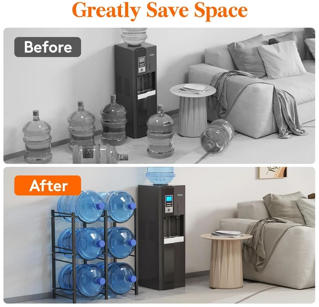 Alt view image 10 of 14 - 5 Gallon Water Jug Holder, 3 Tier Heavy Duty Water Dispenser Stand 6 Slots Water Bottle Storage Rack for Gallon Jugs, 126 lb Capacity Detachable Water Shelf Organizer for Home, Office, Black