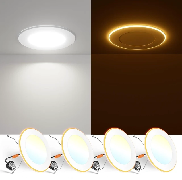 Alt view image 8 of 14 - 4 Pack 5/6 Inch 5CCT LED Recessed Lighting with Night Light 2700K/3000K/4000K/5000K/6000K Selectable,Dimmable Retrofit Flat Can Lights, 1000LM,10W, IC & Damp Rated, ETL & FCC