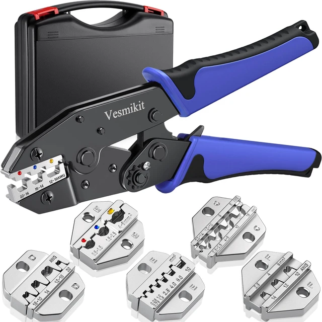 Alt view image 8 of 14 - Crimping Tool Set 6PCS - Ratchet Wire Crimping Tool for Heat Shrink,Insulated Nylon,Non-Insulated,wire ferrules,Open Barrel Terminals,Solar Connectors - Crimper with 6 Interchangeable Die