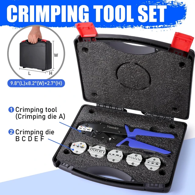 Alt view image 10 of 14 - Crimping Tool Set 6PCS - Ratchet Wire Crimping Tool for Heat Shrink,Insulated Nylon,Non-Insulated,wire ferrules,Open Barrel Terminals,Solar Connectors - Crimper with 6 Interchangeable Die