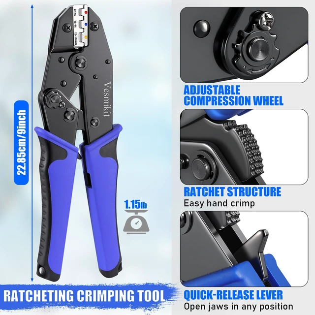 Alt view image 11 of 14 - Crimping Tool Set 6PCS - Ratchet Wire Crimping Tool for Heat Shrink,Insulated Nylon,Non-Insulated,wire ferrules,Open Barrel Terminals,Solar Connectors - Crimper with 6 Interchangeable Die