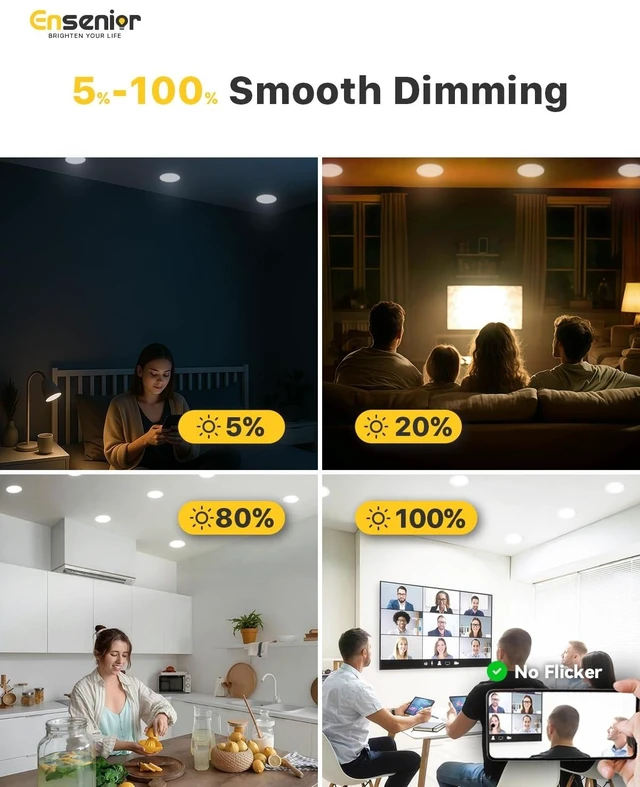 Alt view image 9 of 12 - 6 Pack 4 Inch LED Recessed Light, 5CCT Dimmable Canless Wafer 2700K-5000K Selectable, 5%-100% Dimmable, 750LM 9W 120V, IC & Damp Rated, ETL & FCC & UL Certified, 50000h Life Span