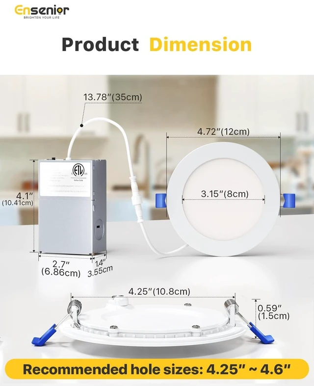Alt view image 10 of 12 - 6 Pack 4 Inch LED Recessed Light, 5CCT Dimmable Canless Wafer 2700K-5000K Selectable, 5%-100% Dimmable, 750LM 9W 120V, IC & Damp Rated, ETL & FCC & UL Certified, 50000h Life Span